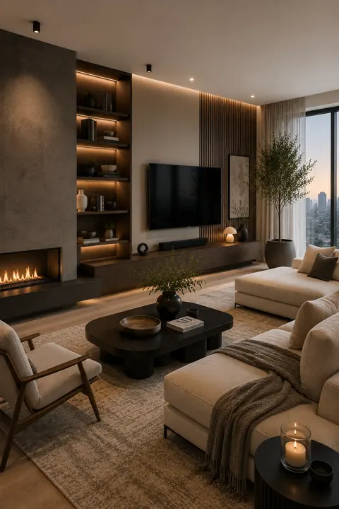 Modern Living Room with Fireplace