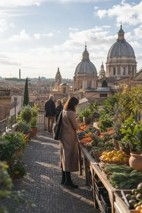 Market Day at Rome Rooftop Overlooking Domes
