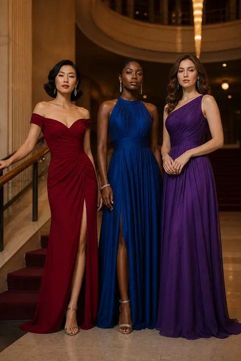 Jewel-Tone Gowns for an Evening Reception