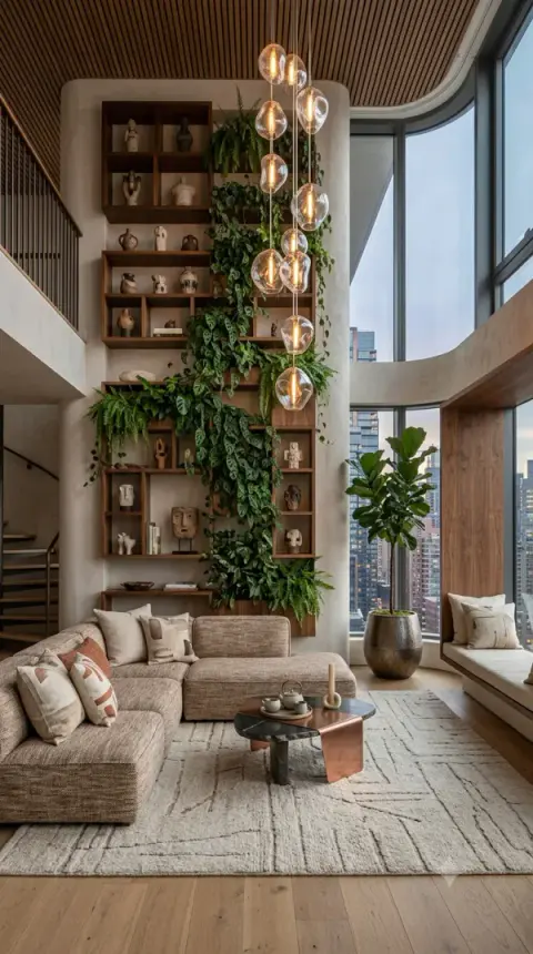 Vertical Garden Shelving In A Double-Height Lounge