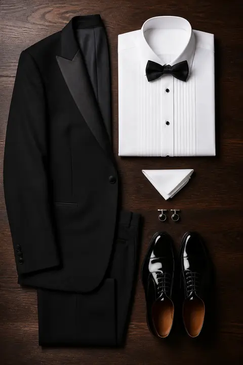 Complete Black Tuxedo Flat Lay
