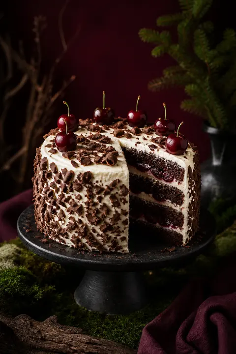 Black Forest Layer Cake with Fresh Cherries