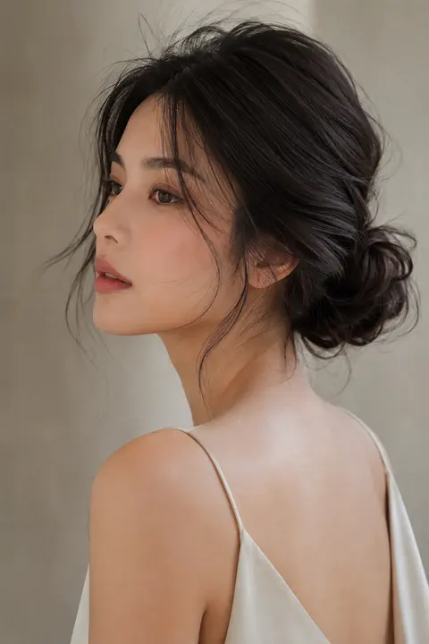 Soft Messy Low Bun with Loose Wispy Strands