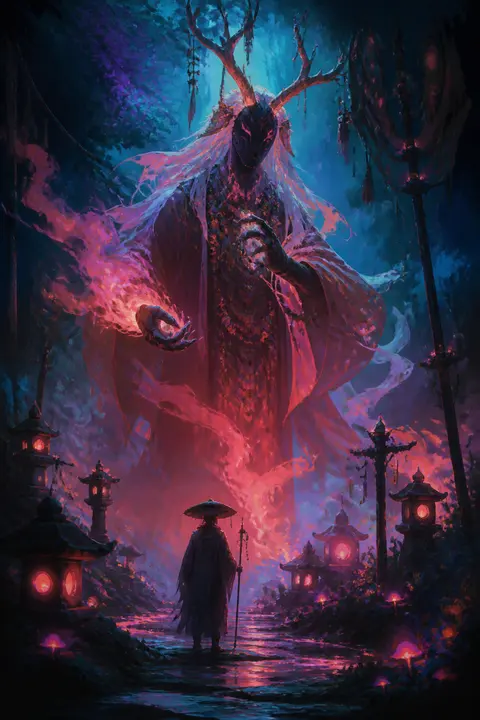 Neon Folklore Spirit as Painterly Concept Art