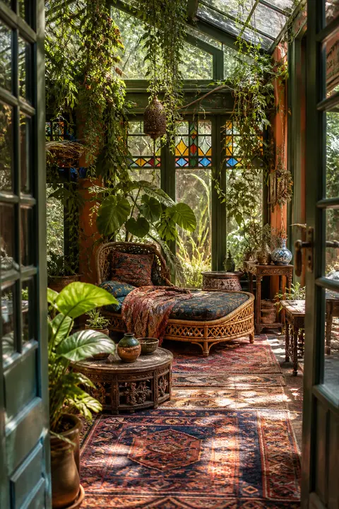 Layered Bohemian Conservatory with Stained Glass