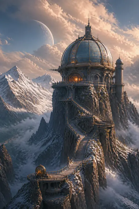 Painterly Concept Art: Futuristic Mountain Observatory