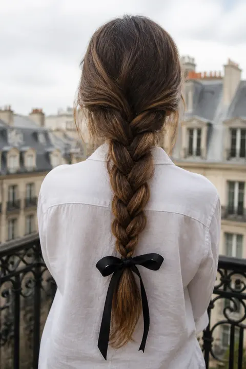 Loose Low Braid Finished with a Black Ribbon
