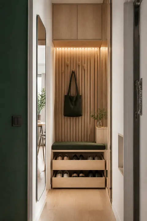 Micro Entryway with a Shoe Drawer Bench