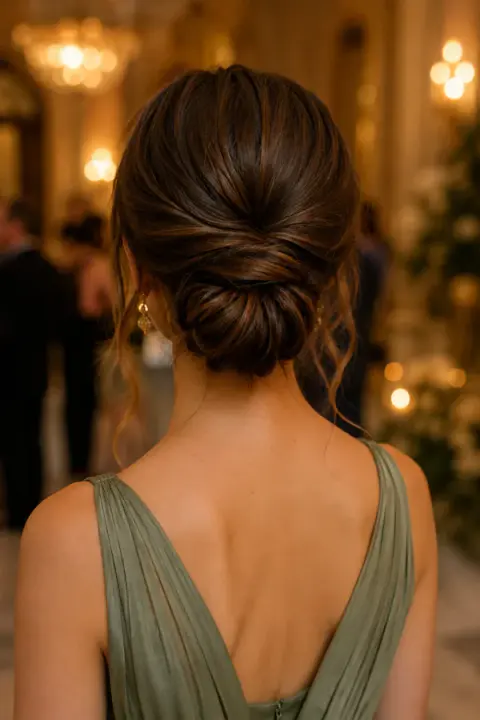 Woven Low Chignon for an Evening Wedding