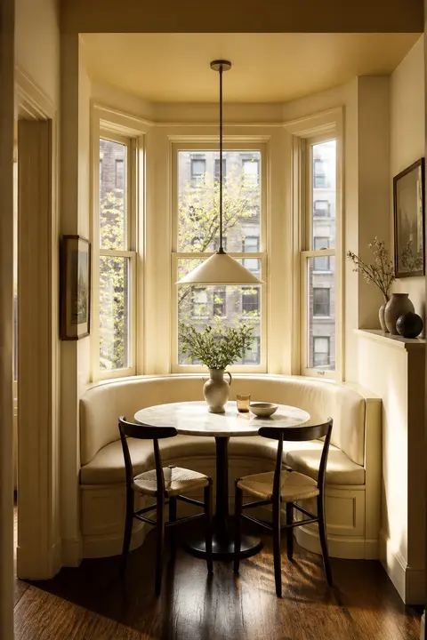 Bay Window Breakfast Nook with a Curved Banquette