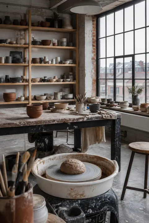 Industrial Pottery Studio with Loft Windows