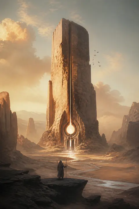 Matte Painting of Dreamlike Desert Monolith