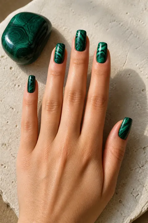 Malachite Marble Square Nails