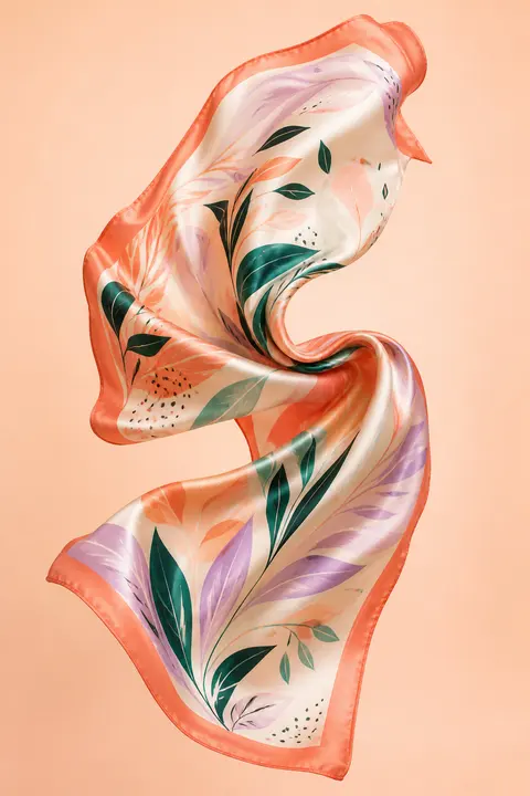 Botanical Silk Scarf in Coral Tones