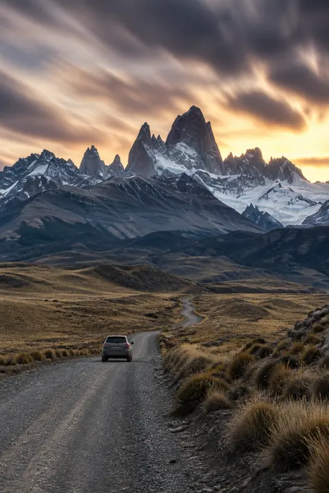 Patagonian Road Beneath Granite Peaks