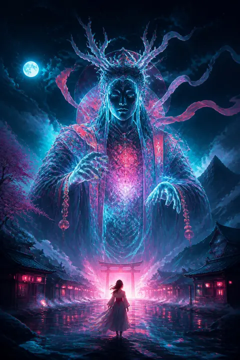 Matte Painting of Neon Folklore Spirit