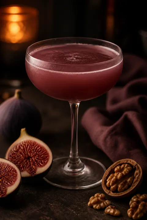 Fig and Walnut Cocktail in a Coupe
