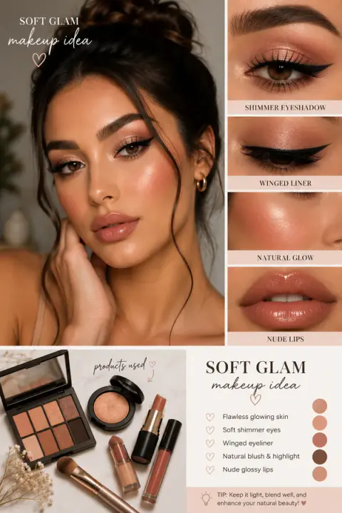 Soft Glam Makeup Ideas for Women