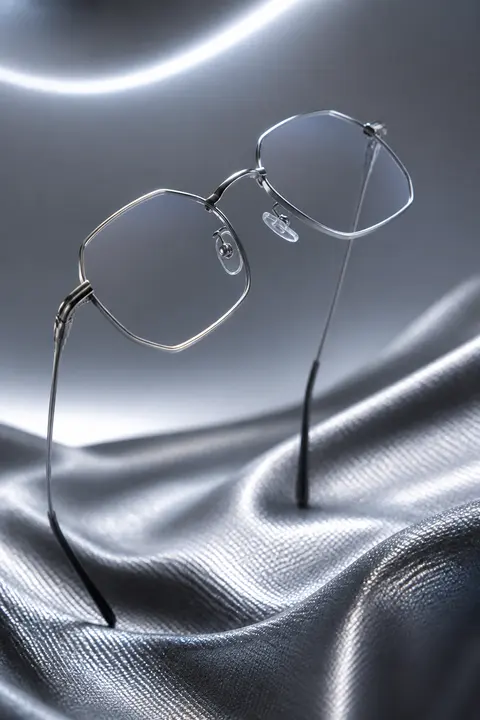 Rimless Silver Glasses on Black Leather