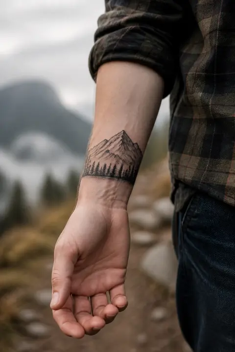 Mountain Landscape Wristband Tattoo