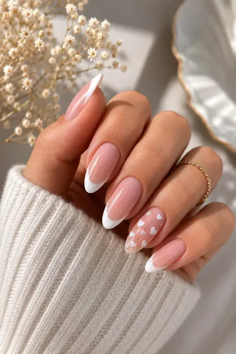 Heart Accent French Tip Nails