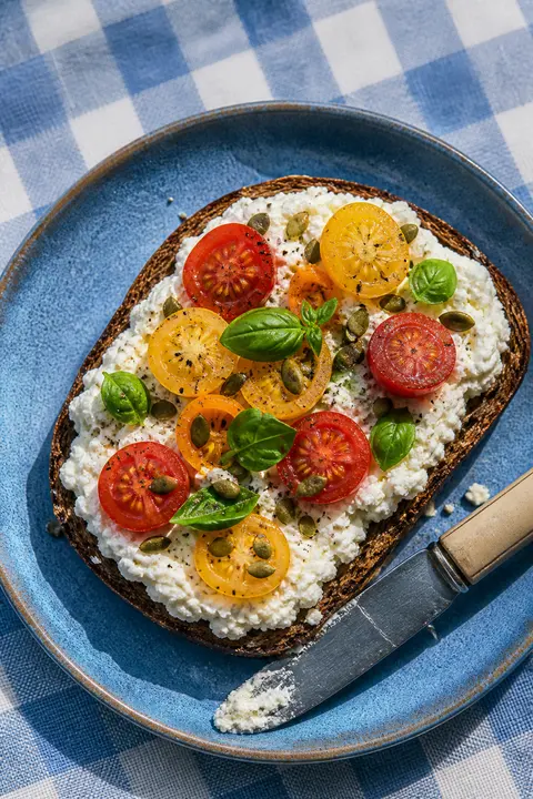 Cottage Cheese Toast with Heirloom Tomatoes