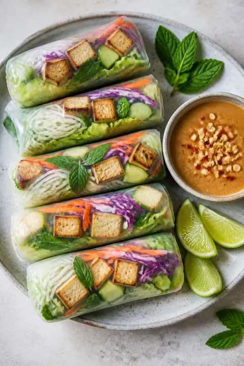 Fresh Tofu Summer Rolls with Peanut Sauce