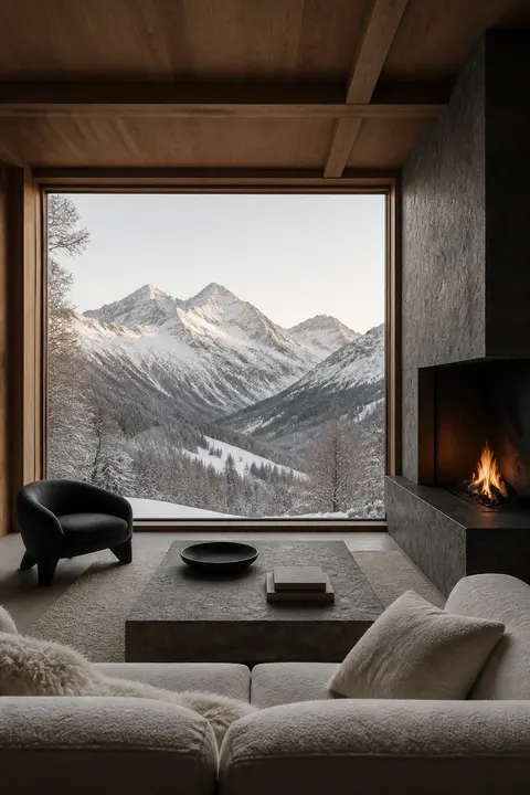 Minimal Alpine Living Room with a Picture Window
