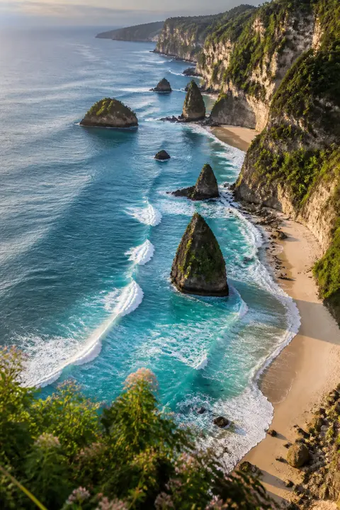 Indonesian Surf Beach from a Cliff View