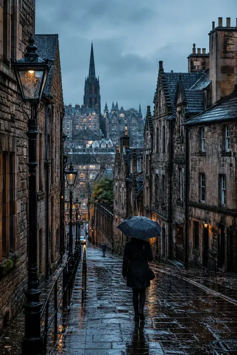 Edinburgh Old-town Close in Rainy Weather