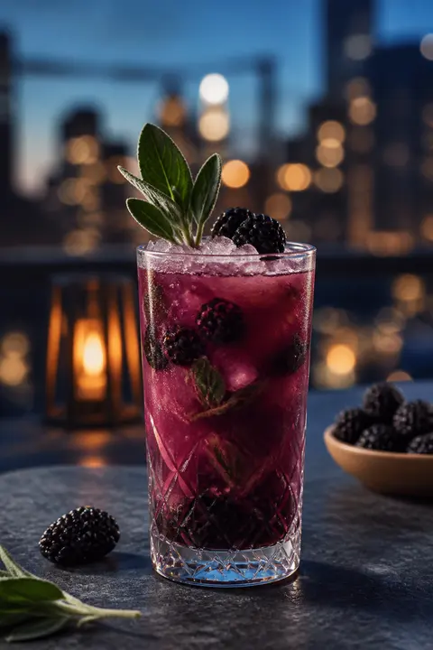Blue-Hour Rooftop Blackberry Sage Smash