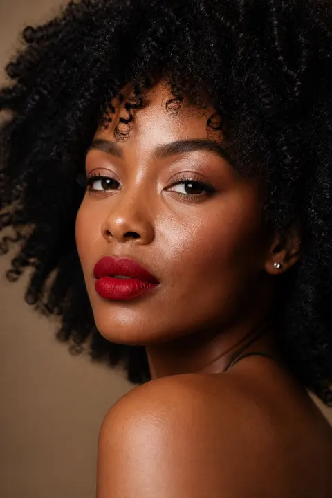 Red Lip & Luminous Skin on Deep Skin and Curls
