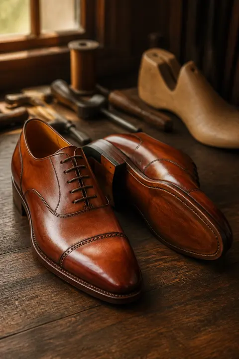 Hand-Welted Cognac Leather Oxford Shoes