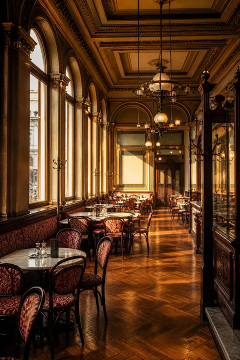 Vienna Historic Coffeehouse Interior at Golden Hour
