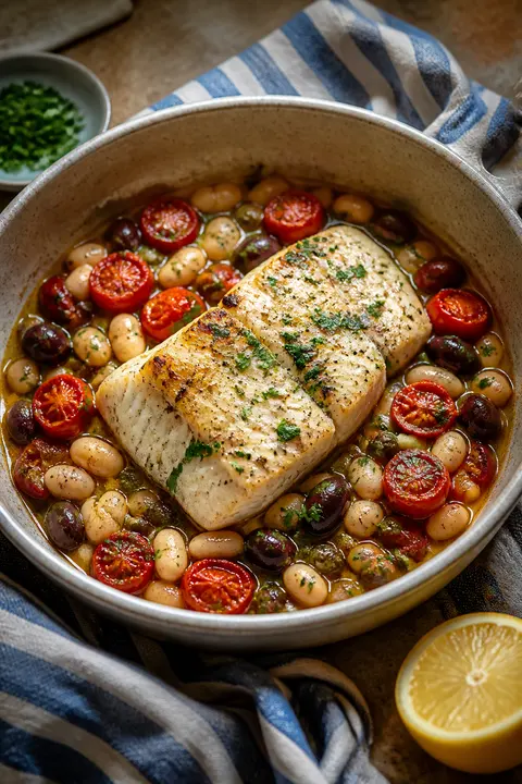 Baked Cod with White Beans and Tomatoes