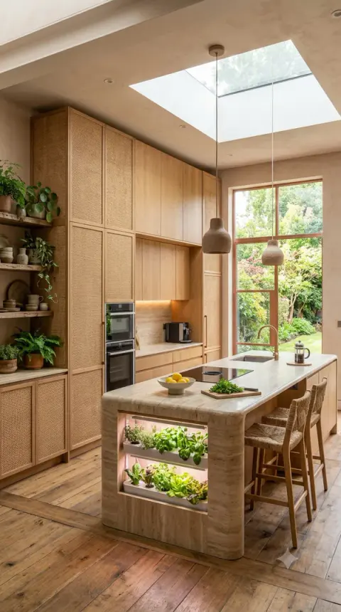 Biophilic Organic Kitchen Design With Indoor Herb Garden