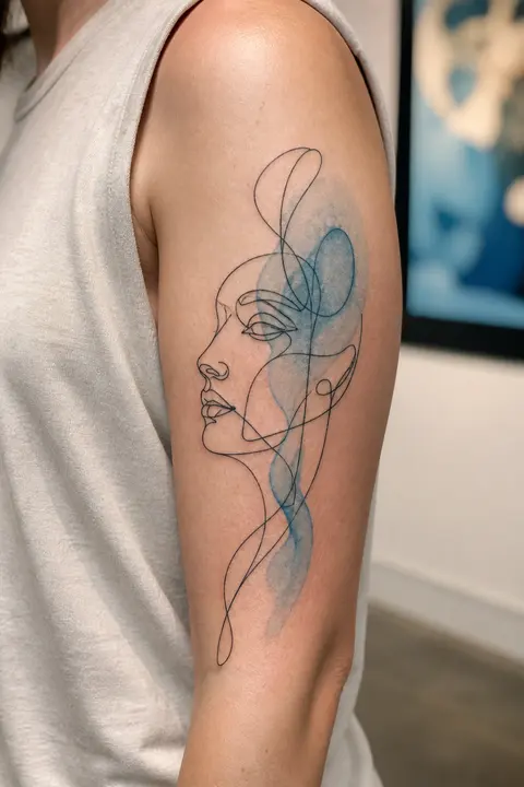 Abstract One-Line Portrait Tattoo