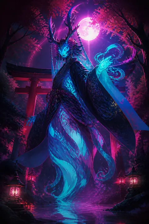Neon Folklore Spirit — Cel-Shaded Art