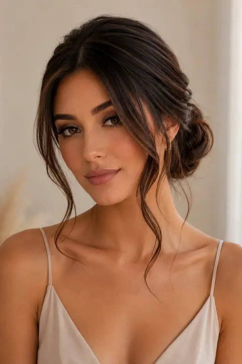 Elegant Low Bun Front View with Face-Framing Strands