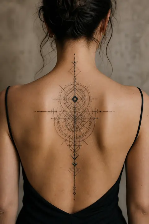 Upper Back Placement — Blackwork Geometric Pattern Tattoo