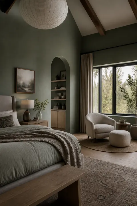 Serene Sage Bedroom, Reading Nook and Chair