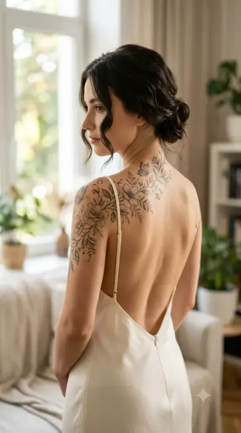 Floral Butterfly Shoulder Tattoo