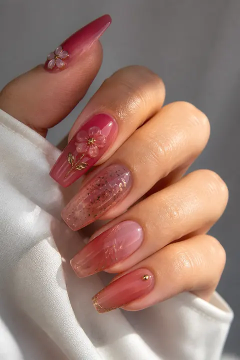 Soft Coffin Translucent Cherry Glaze Manicure