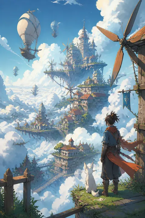 Fantasy Cloud Village — Cel-Shaded Art