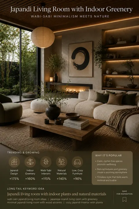Japandi Living Room with Indoor Plants and Natural Materials
