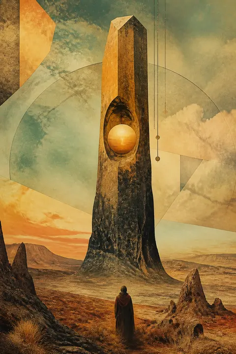 Dreamlike Desert Monolith in Digital Collage