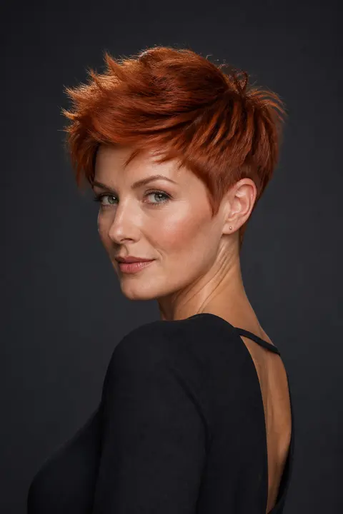 Textured Copper Pixie with Side-Swept Layers