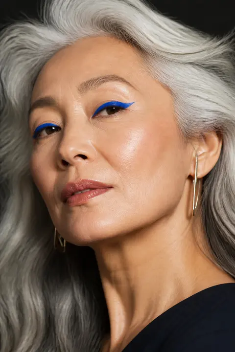 Silver Hair — Graphic Cobalt Eyeliner