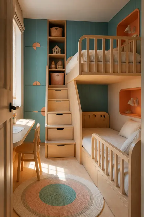 Shared Kids’ Room with Offset Bunk Beds