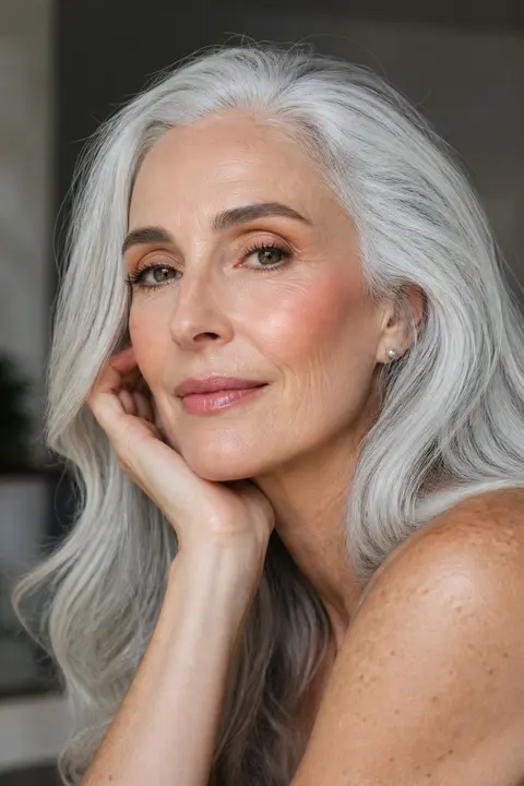 Silver Hair — Fresh Skin & Peach Blush